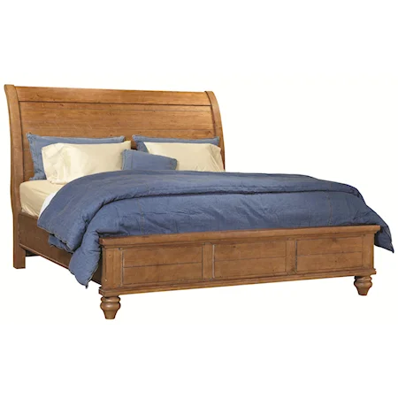 California King Wood Sleigh Bed with Low Profile Footboard